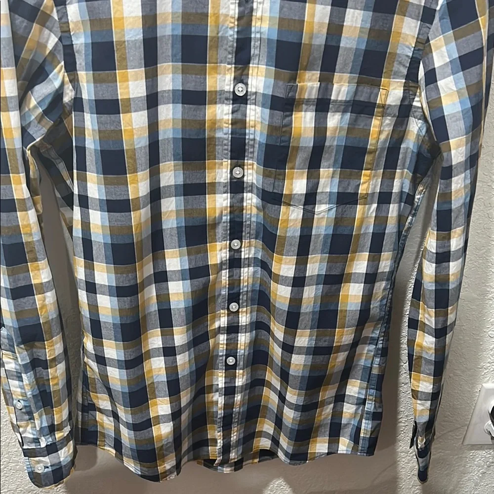J.CREW flex washed slim size Small Plaid Men's Shirt in Blue, Yellow, GUC